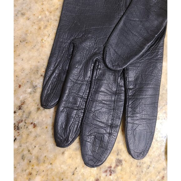 Vintage Womens Size S Black Leather Formal 7.5" Short Gloves - Picture 6 of 16